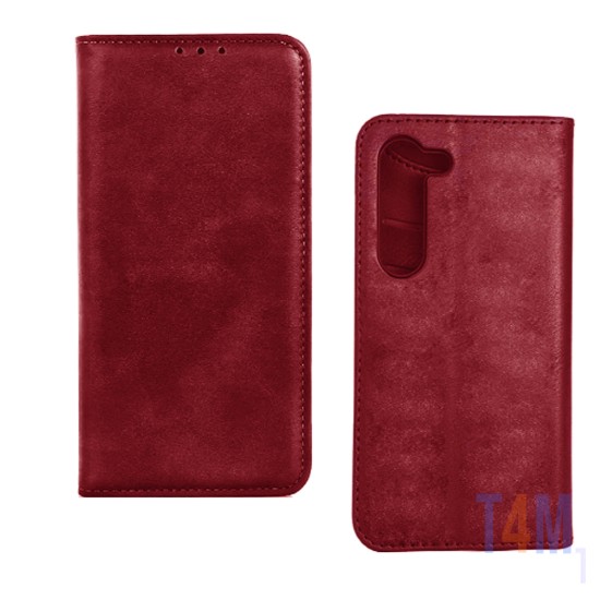 Capa Flip de Couro com Bolso Interno para Samsung Galaxy A04s Vermelho